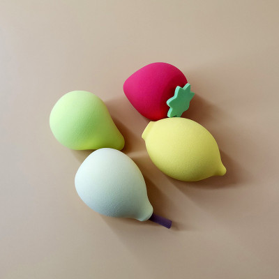 Mút trang điểm 4 món hình  quả trứng ,trái cây  , bông tán phấn  nhiều màu có hộp đựng , xinh xắn  siêu đáng yêu cute