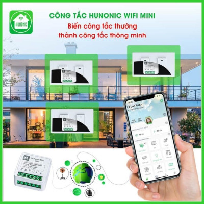 Công Tắc Thông Minh Wifi Hunonic Mini Điều Khiển Từ Xa Qua Điện Thoại, Hẹn Giờ Tự Động, Hàng Việt Nam.