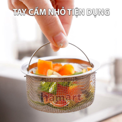Giỏ Lọc Rác Bồn Rửa Bát INOX 304 Rổ Lọc Rác Chậu Rửa Chén Có Quai Xách Thoát Nước Nhanh Tiện Lợi