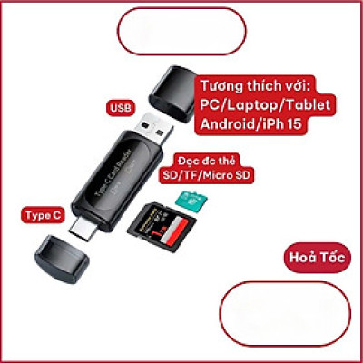 Đầu đọc thẻ nhớ SD, TF chân Type C, USB - Hàng Nhập Khẩu