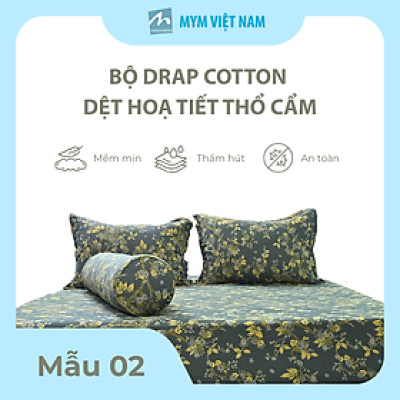 Bộ Drap Gối Cotton Dệt Họa Tiết Thổ Cẩm MYM 160x200cm/180x200cm – Mềm Mịn, Thoáng Mát