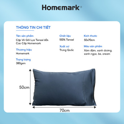 Cặp Vỏ Gối Nằm Lụa Tencel 60s Cao Cấp Homemark 50x70cm - Mềm Mịn, Thoáng Mát, Chống Nhăn PL1