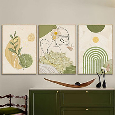 Tranh treo tường cô gái nghệ thuật tranh hiện đại bộ 3 tấm có sẵn khung kèm đinh