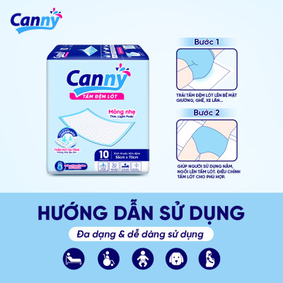 Tấm Đệm Lót Người Lớn CANNY Siêu Mềm Mại, Siêu Thấm, Kháng Khuẩn (10 miếng/gói)