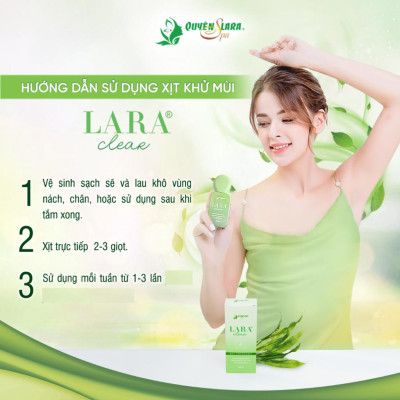 COMBO Xịt Khử Mùi Hôi Nách LARA CLEAR 40ml & AROMA 50ml, Khử Mùi Toàn Thân, Ngăn Tiết Mồ Hôi