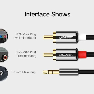 Ugreen UG10590AV116TK 3M màu Đen Cáp âm thanh 2 đầu Bông sen sang 3.5mm Dương mạ vàng - HÀNG CHÍNH HÃNG