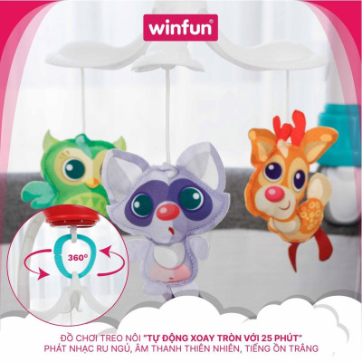 Đồ chơi treo nôi cũi, xe đẩy 3 trong 1 tự động xoay và phát nhạc ru ngủ cho bé từ 0 tháng tuổi Winfun 720015