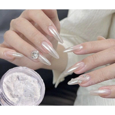 Tráng Gương Ngọc Trai Ánh Trong, Trắng Bạc Nhạt, Bạc INOX 10g Tạo Hiệu Ứng Ánh Bạc, Sáng Bóng Lấp Lánh Như Ngọc Trai Trang Trí Móng Siêu Đẹp