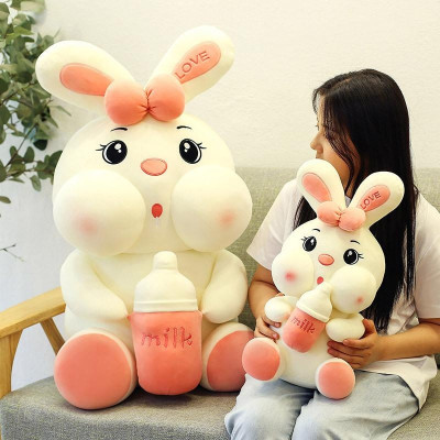 Thú nhồi bông thỏ ôm bình sữa cute - Size 30cm - Màu sắc ngẫu nhiên - Quà tặng gấu bông thỏ ôm bình sữa êm mịn.