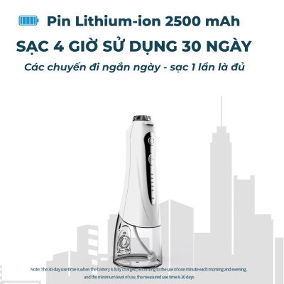 Tăm nước cầm tay H2ofloss HF-6. Tăm nước 5 chế độ, 5 đầu tăm đa chức năng, túi vải đựng máy, pin sử dụng tối đa 21 ngày, tặng kèm củ sạc nguồn thấp