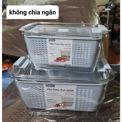 Hộp Nhựa Đựng Thực Phẩm 2 lớp để Tủ Lạnh Có Lỗ Thoát Nước Khóa Thoát Khí Dễ Dàng Bảo Quản Rau Củ