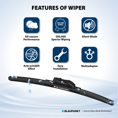 Bộ Gạt Mưa Blaupunkt Velocity R20"/350mm, L22"/600mm Dành Cho Toyota Fortuner 2008- 2016 