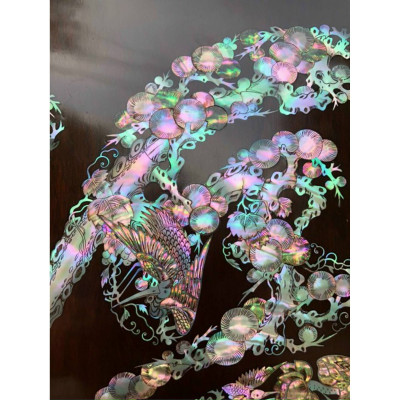 Tranh treo tường gỗ gụ  chữ phúc khảm trai ốc kt 81×81×4cm 