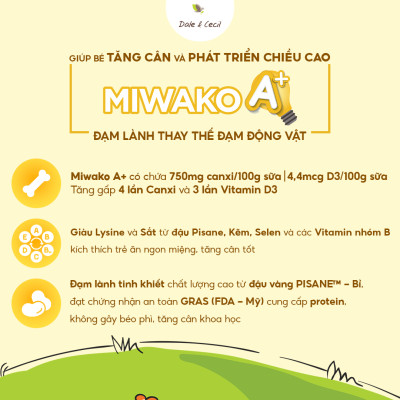 (Date Mới) Sữa Công Thức Hạt Thực Vật Hữu Cơ Miwako A+ Vị Vani Hộp 400g x 1 Hộp - Miwako