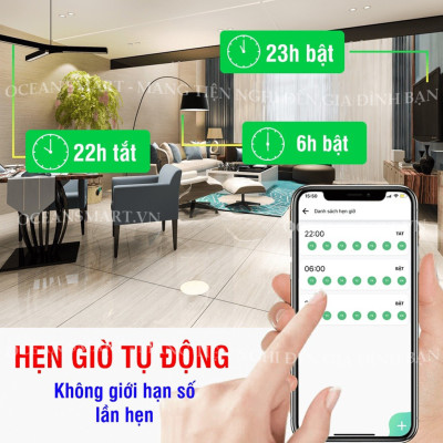 Công Tắc Cảm Ứng HUNONIC Luxury, Công Tắc Thông Minh Bluetooth Mesh Viền Vàng Hình Chữ Nhật - HNLUXC