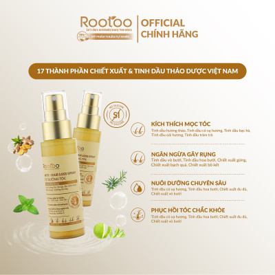 Xịt Dưỡng Tóc Rootoo Thuần Tự Nhiên Giúp Dưỡng Ẩm, Kích Thích Mọc Tóc Và Phục Hồi Hư Tổn 110ml