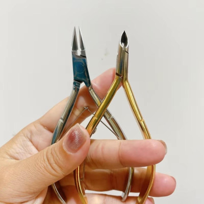 Combo Kìm Lấy Khóe Mũi Dài Nhọn 1.5cm + Kềm Nhặt cắt Da Bán Nguyệt Mạ Vàng - Dụng Cụ Chăm Sóc Nail Chuyên Nghiệp Chà Gót Chân