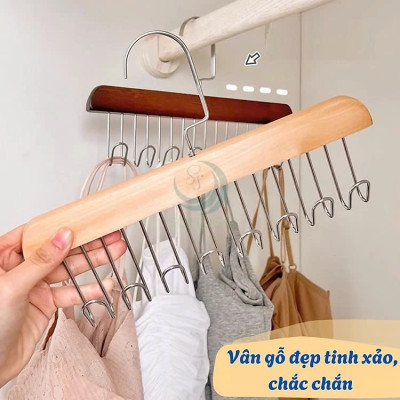 Móc treo đồ đa năng, móc gỗ 8 móc treo đồ lót, khăn, thắt lưng, cà vạt, áo 2 dây xoay 360 độ tiện dụng