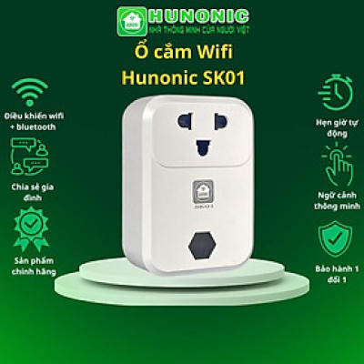 Ổ cắm Wifi Hunonic SK01 điều khiển mọi thiết bị từ xa bằng điện thoại, Hẹn giờ tự động, Chia sẻ người dùng, BH 12 tháng.