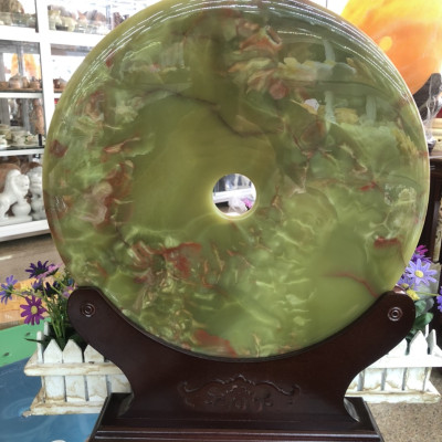 Đồng điếu (đồng tiền ) phong thủy đá ngọc Onyx xanh đậm - Đường kính 36 cm