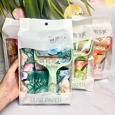 Set cây lăn bụi quần áo kèm 6 lỗi lăn nhiều họa tiết, cây lăn bụi quần áo gra giường siêu sạch