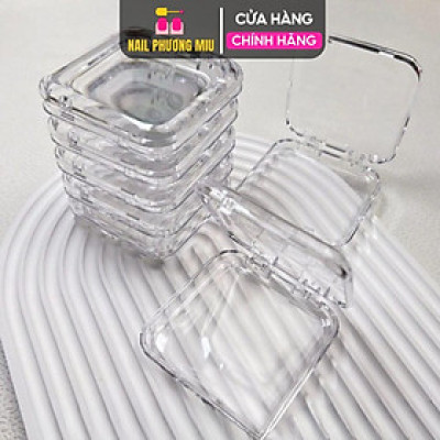 Hộp Đựng Nail Box Trưng Bày Móng Giả Bằng Nhựa Chuyên Dụng Màu Hồng Trong, Hình Vuông Bo Cạnh, Mới Sang Trọng Đáng Yêu - Nail Phương Miu Chống Bụi