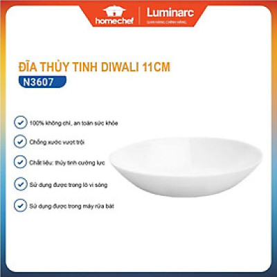 Bộ 6 đĩa (dĩa) chấm, đĩa gia vị thủy tinh Luminarc Diwali 11cm N3607 | Hàng chính hãng
