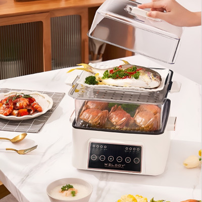 Nồi Hấp Điện MELODY Kiêm Hấp, Nấu Lẩu Đa Năng 2in1 hàng chính hãng