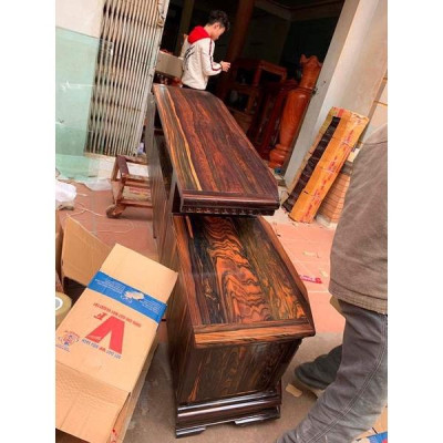 Kệ tivi kiểu nồi giữa gỗ mun hoa - Bình Long