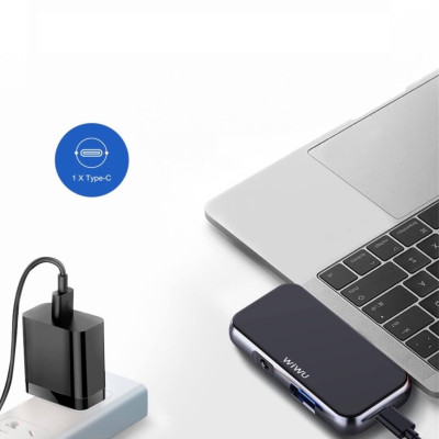 Hub WiWu Alpha 4 In 1 USB-C T5 Pro Vỏ Hợp Kim Nhôm, Cảm Ứng Thoải Mái, Mở Rộng Nhiều Cổng - Hàng Chính Hãng
