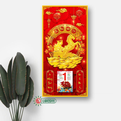 Lịch gỗ phong thủy Kim Mã Phát Tài IMWI LGV2311 - 79cm x 39cm