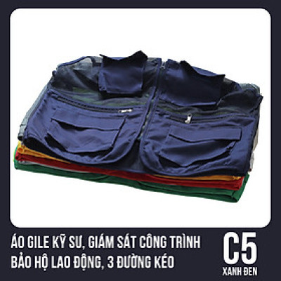 Áo Gile Kỹ Sư, Giám Sát Công Trình, Bảo Hộ Lao Động, 3 Đường Kéo - Mã C5 (Xanh Đen)