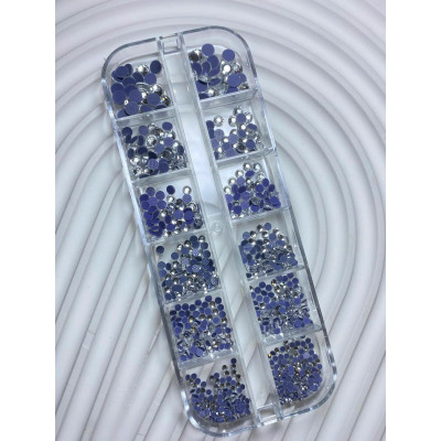 Khay Đá Chân Lưới Keo Mix Size YHB 12 Ngăn, Đính Móng Cao Cấp 1440 Viên, Đá Pha Lê Sáng Lâu, Bám Chắc Làm Nail Màu Trắng AB, Vàng Trà Nữ