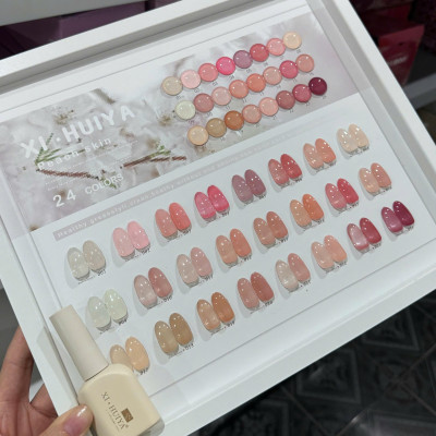 Set Sơn Thạch Đục 24 Màu HUIYA Tông Hồng Làm Nail Siêu Bóng Mướt, Chất Sơn Gel Đậm Đặc Chuẩn Màu Tươi Sáng Tặng Kèm Bảng Màu Peach Skin Nữ Women