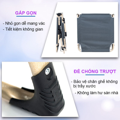 Ghế xếp thành giường, Vải lưới thoáng khí, Khung kim loại sơn tĩnh điện bền bỉ - NIKITA
