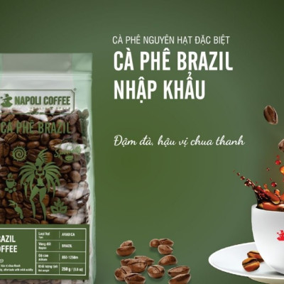 Cà Phê Arabica BRAZIL - Hương Vị Đẳng Cấp, Chua nhẹ Hương Nhiệt Đới - Rang Nguyên Hạt Dùng Pha Máy/Phin 250g/túi