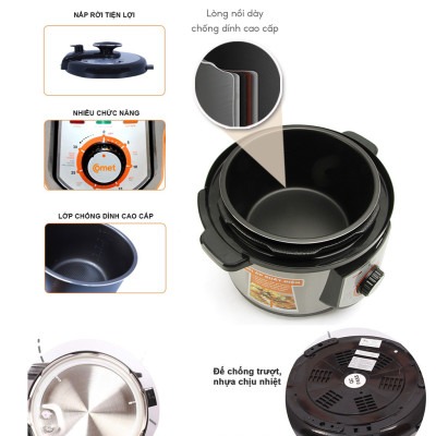 Nồi áp suất điện Comet CM6150 5 lít – 900W, 5 chế độ nấu, lòng chống dính, hàng chính hãng 