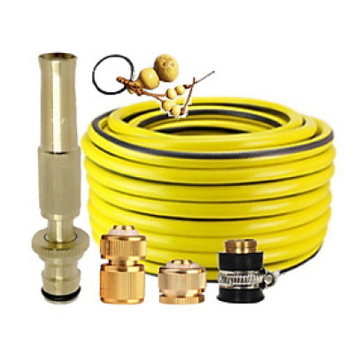 Bộ dây vòi xịt nước rửa xe,tưới cây,loại 7m,10m 206587 đầu đồng,cút đồng+móc khoá