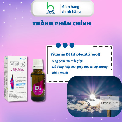 Dung Dịch Nhỏ Giọt Vitalink D3 Drop Bổ Sung Vitamin D3, Hỗ Trợ Xương Chắc Khỏe cho trẻ từ 1 tuổi