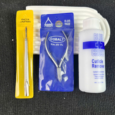 Combo Nhặt Da 3 Món Nhanh Gọn Mềm Da Blue Cross 177ml, Kìm NGỌC Cắt Da Siêu Bén Và Cây Đẩy Da Sủi Da INOX Lấy Khóe Kết Hợp Làm Nail Nữ Women