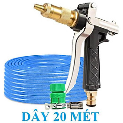 Vòi Xịt Rửa Xe️ Bộ dây vòi xịt nước rửa xe, tưới cây , tăng áp 3 lần, loại 20m 206318 đầu đồng, đai, nối