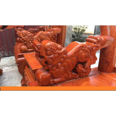 Bộ Bàn Ghế Tam Sư Nghê Ba Đầu Gỗ Hương Đá