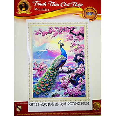 [Thêu 4 sợi] Tranh thêu chú công xinh đẹp GF121, kích thước 60 x 80 cm