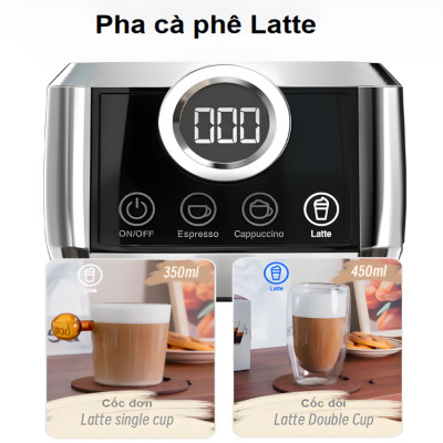 Máy pha cà phê Espresso bán tự động Espresso, Latte, Cappuccino thương hiệu Mỹ cao cấp HiBREW H13A - Hàng Nhập Khẩu
