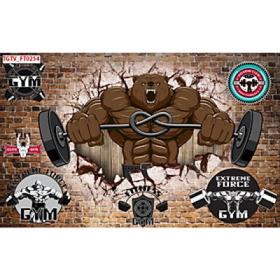 Tranh dán tường 3d trang trí phòng gym - ép kim sa - có sẵn keo GY17