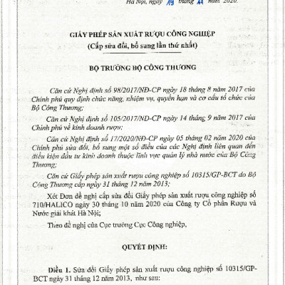 Rượu Nếp Mới HALICO nồng độ 40% HALICO chai 700ml không kèm hộp