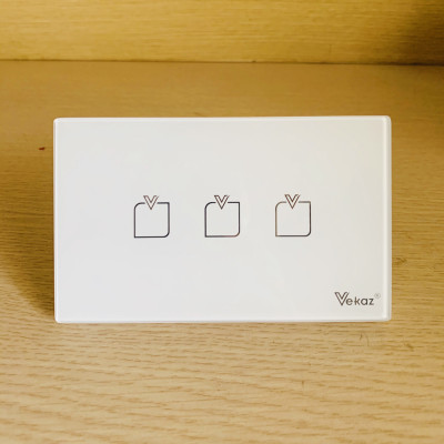 Công tắc cảm ứng thông minh 3 kênh (3 nút) Vekaz - Chính hãng - HCN kiểu ngang