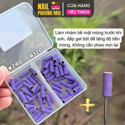 Combo 5 Đầu Mài Titan Cao Cấp Tặng Chổi, Tặng Hộp Đựng Đầu Mài, Kèm 50 Nhám Tím Mini 120/240 Làm Nail PHƯƠNG MIU, Đầu Mài Mịn