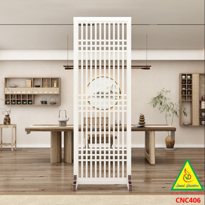 Vách ngăn phòng khách, vách ngăn tủ kệ bằng gỗ CNC406 - Nội thất lắp ráp Viendong adv