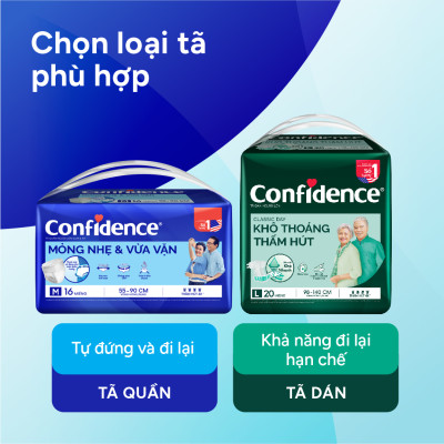 Combo 2 Tã quần người lớn Confidence Slim&Fit mỏng nhẹ vừa vặn size M/L gói 16/14 miếng